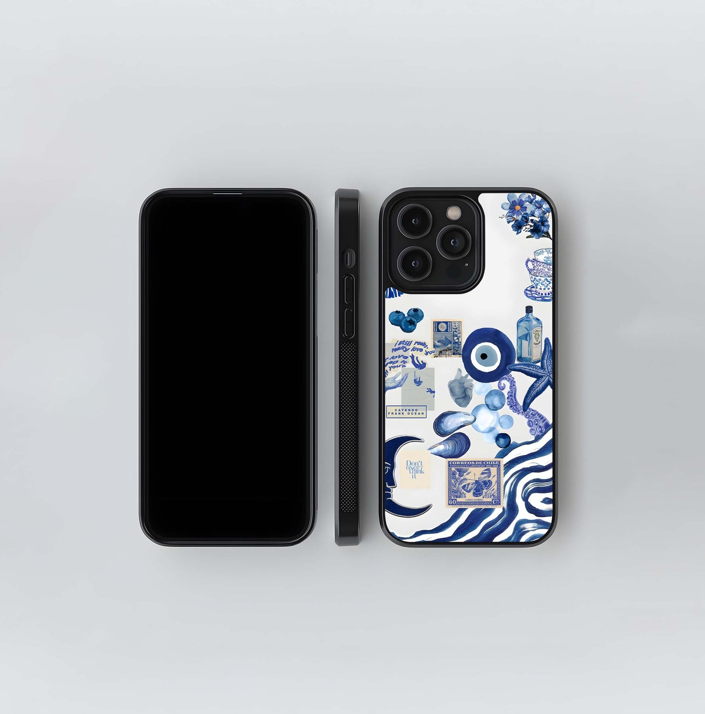 Evil Eye With Blue-Themed Collage Glass Case