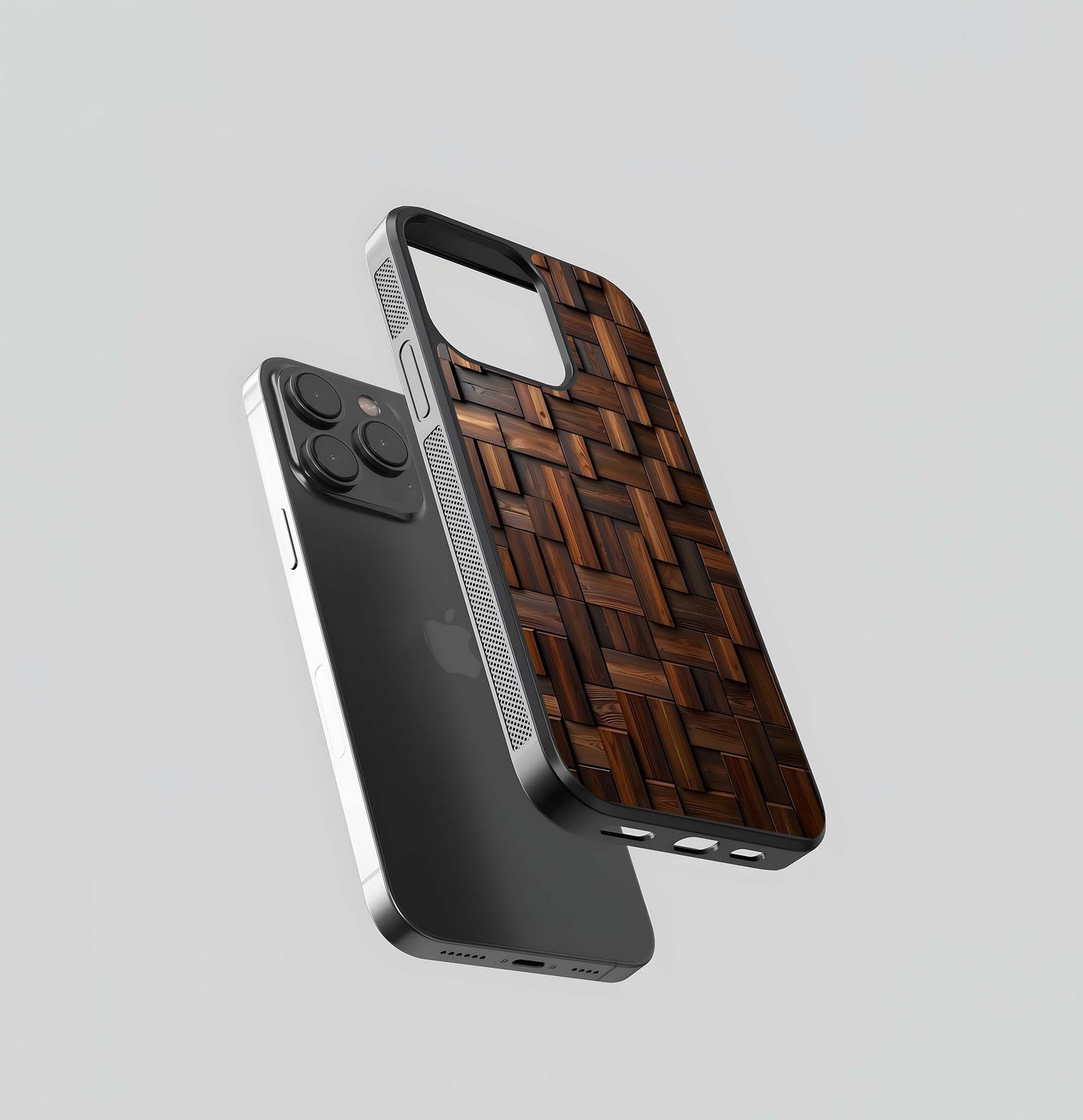 Dark Wood Block Texture Glass Case