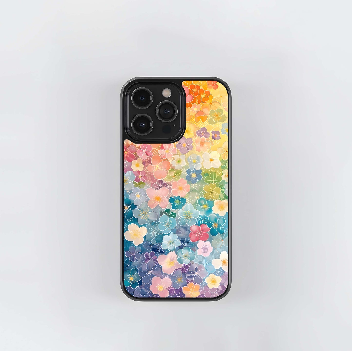 Rainbow Floral Overlay Glass Case