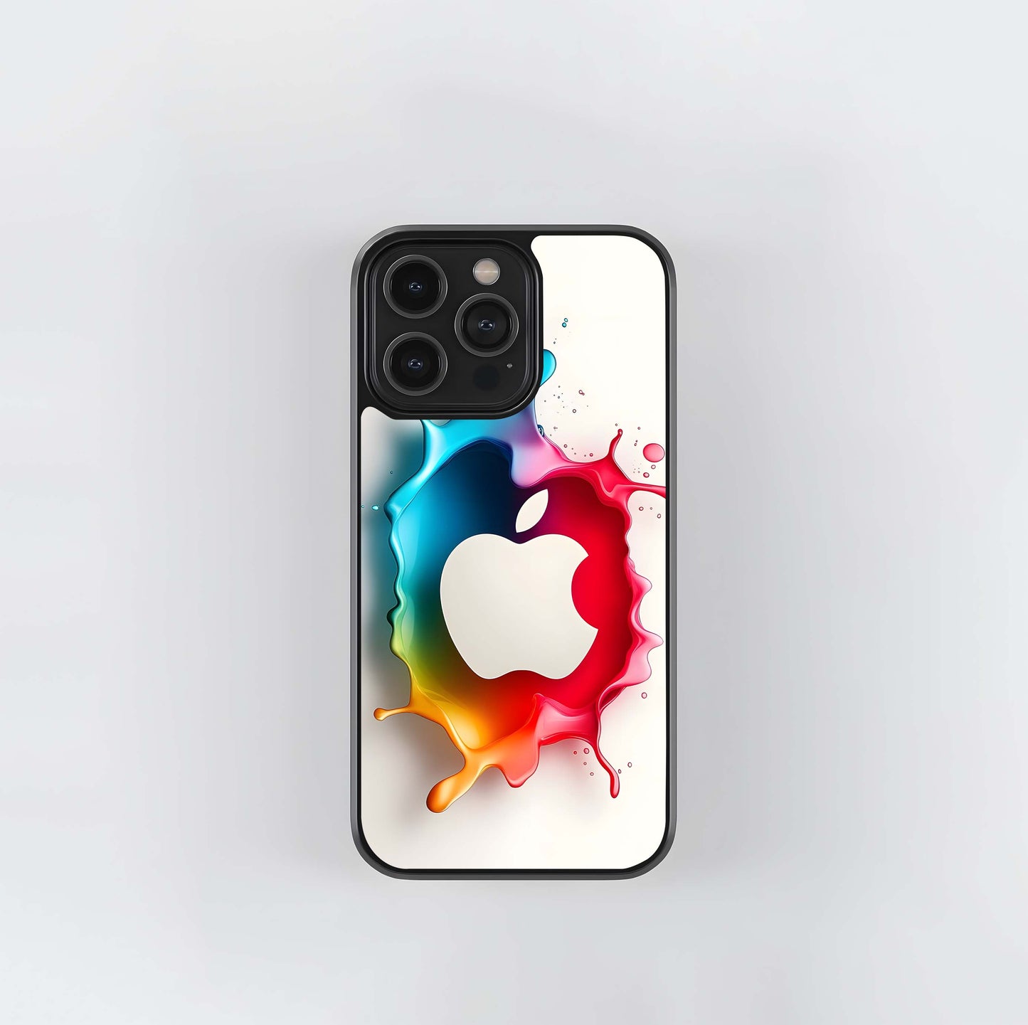Rainbow Paint Splash Apple Silhouette Glass Case