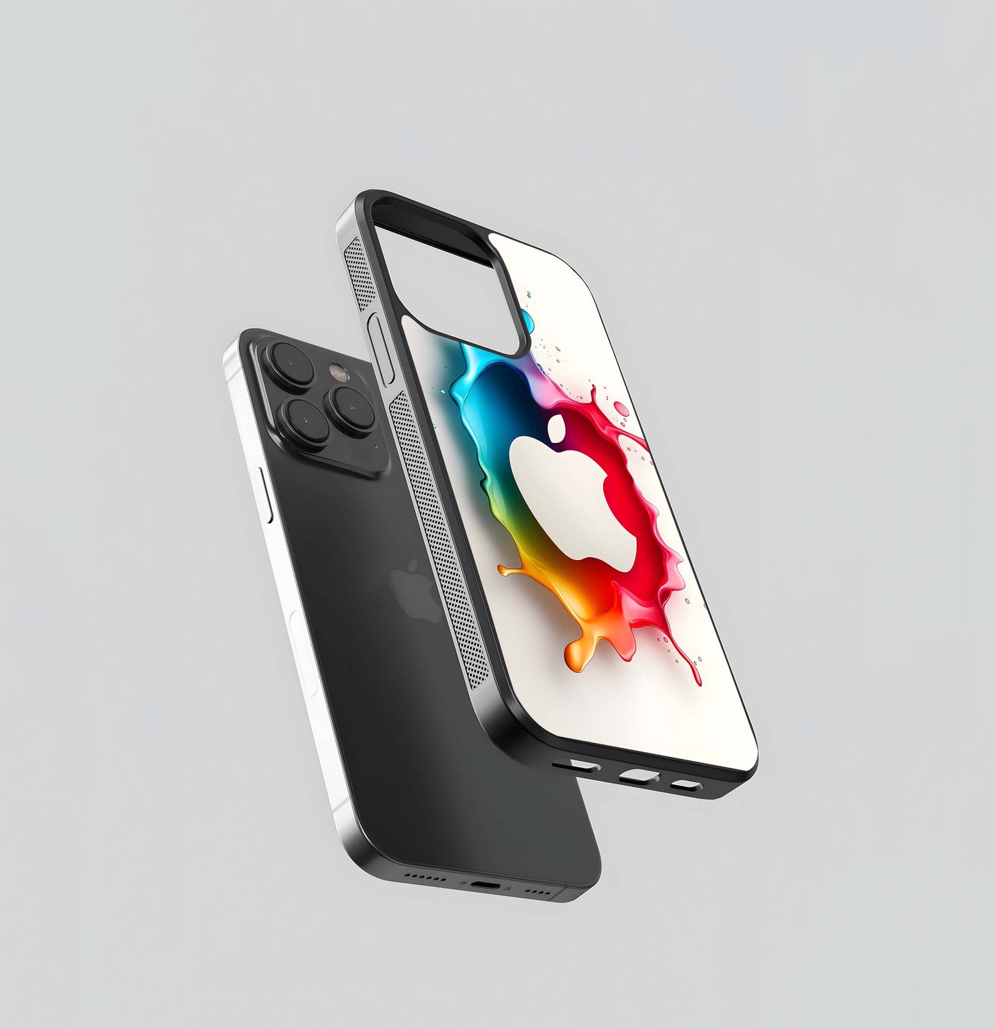 Rainbow Paint Splash Apple Silhouette Glass Case