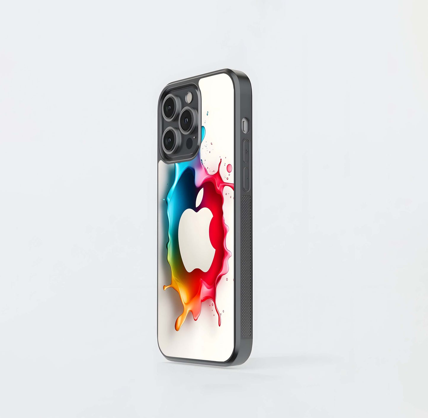 Rainbow Paint Splash Apple Silhouette Glass Case