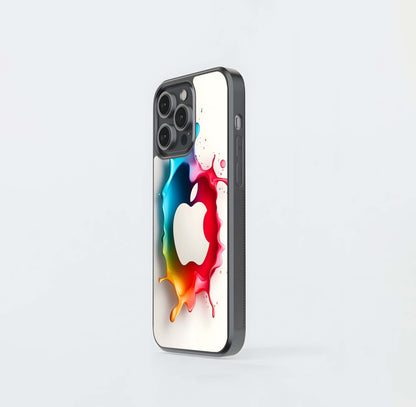Rainbow Paint Splash Apple Silhouette Glass Case