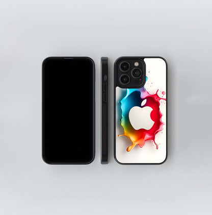 Rainbow Paint Splash Apple Silhouette Glass Case