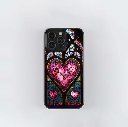 Pink Stained Glass Hearts Glass Case