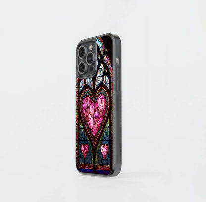 Pink Stained Glass Hearts Glass Case