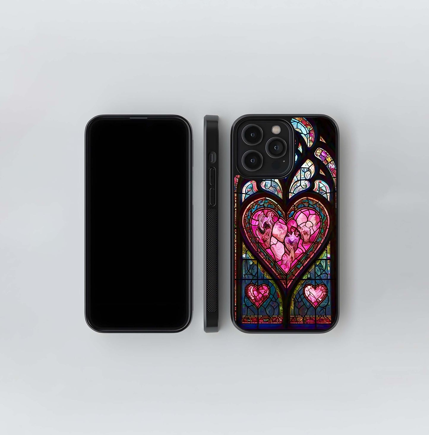 Pink Stained Glass Hearts Glass Case