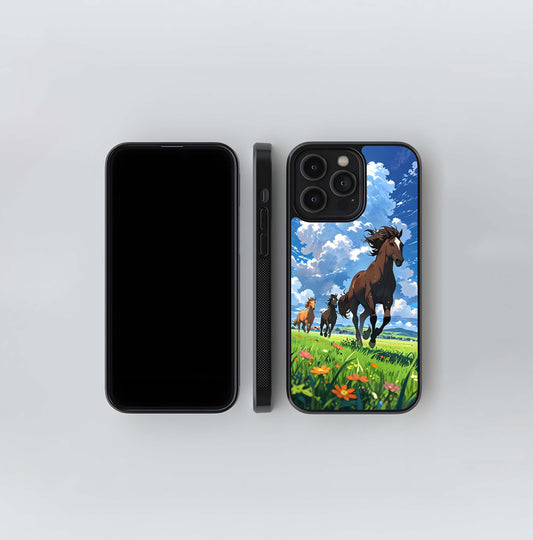 Majestic Horses Galloping Glass Case