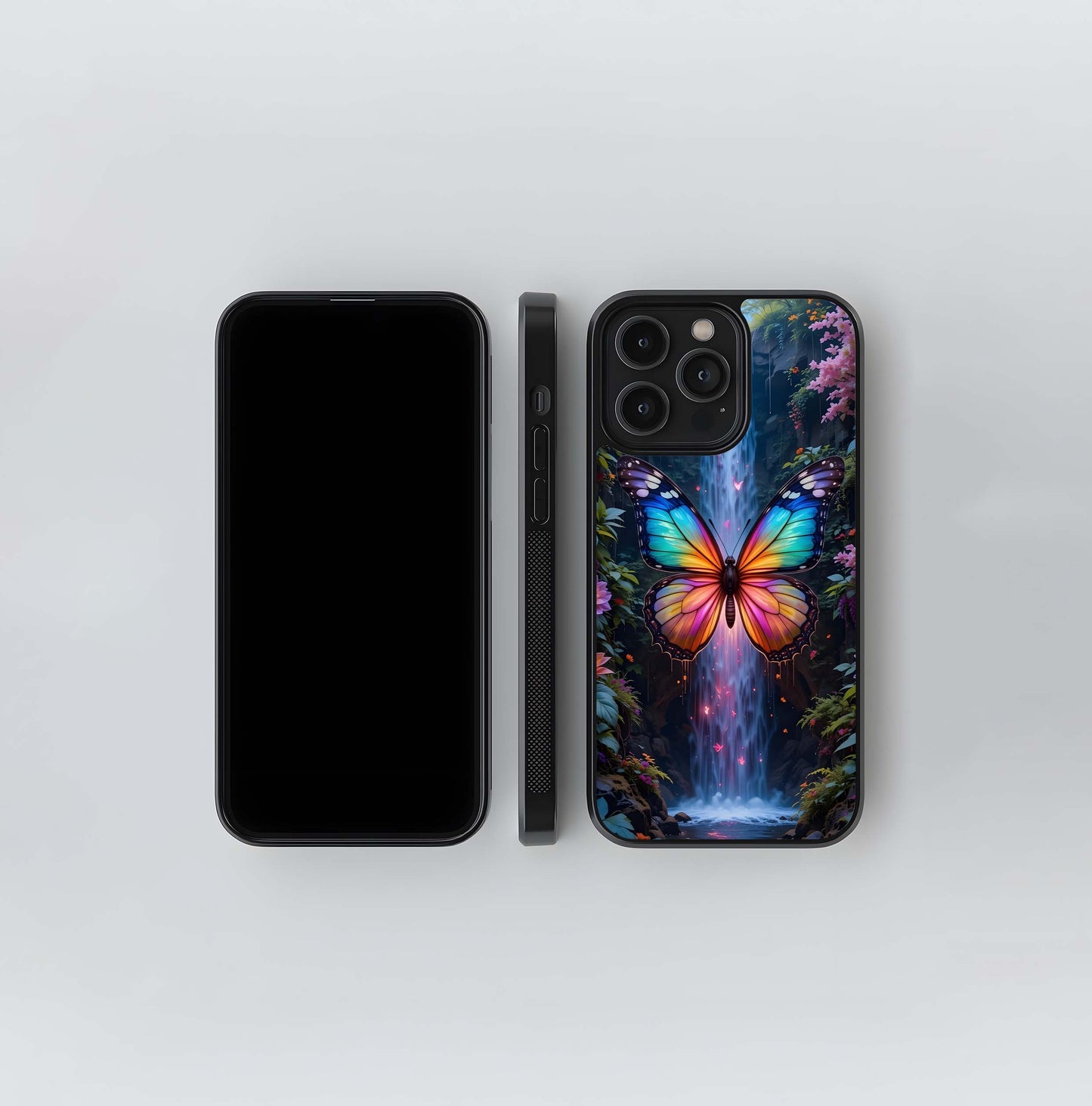 Rainbow Waterfall Butterfly Glass Case