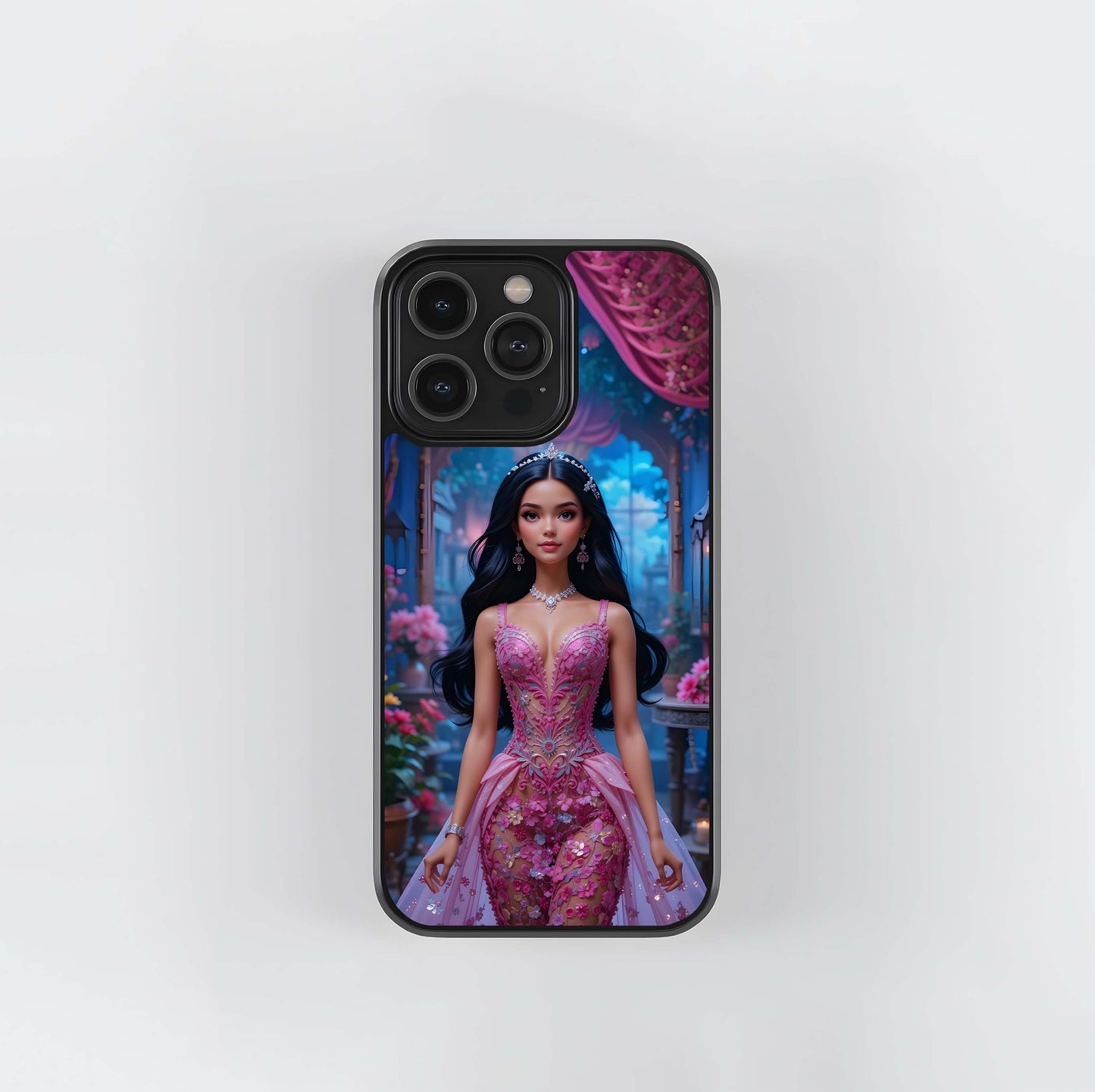 Realistic Barbie in Pink Floral Corset Gown Glass Case