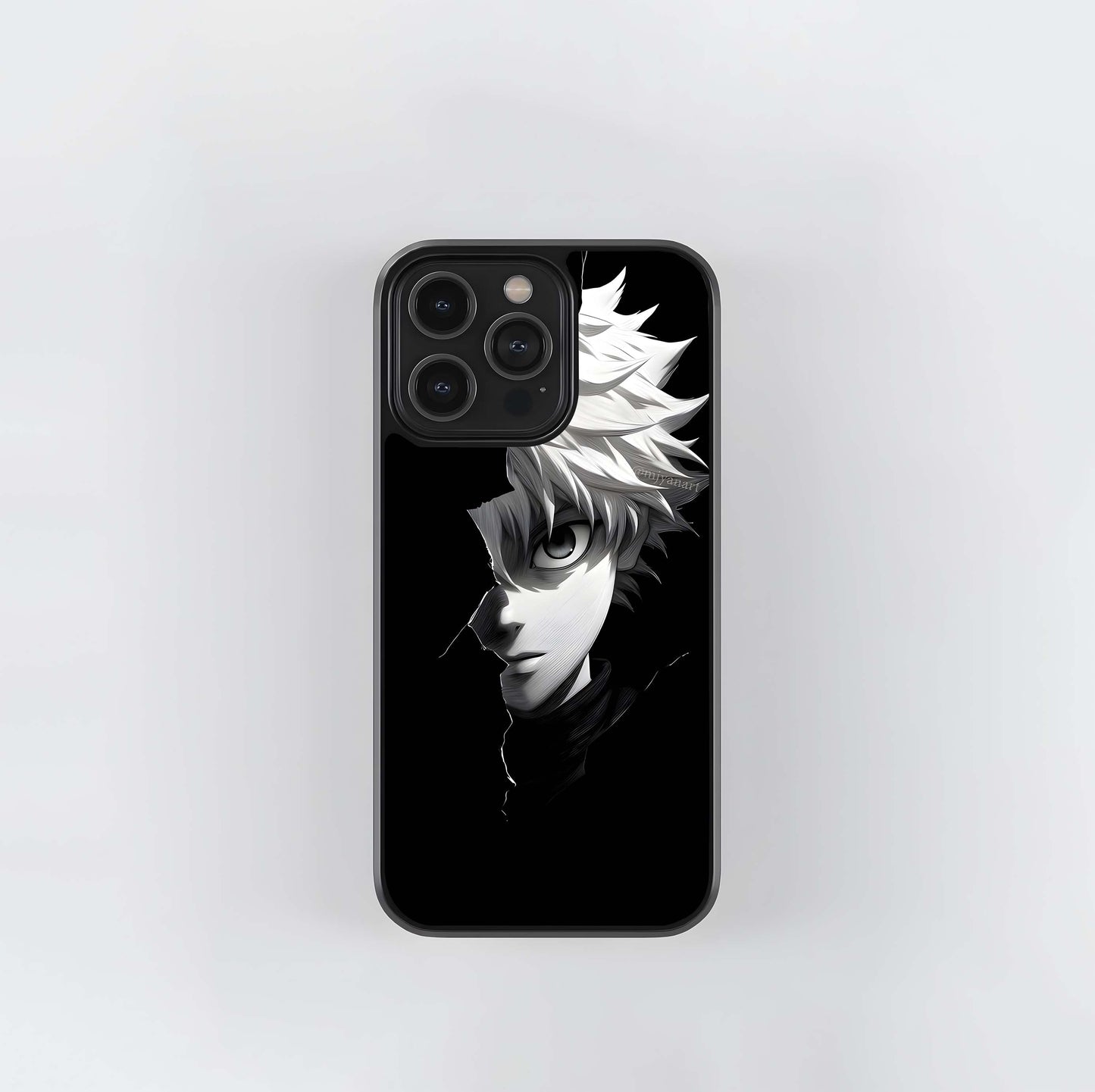 Monochrome Anime Character Emerging from Shadow Glass Case