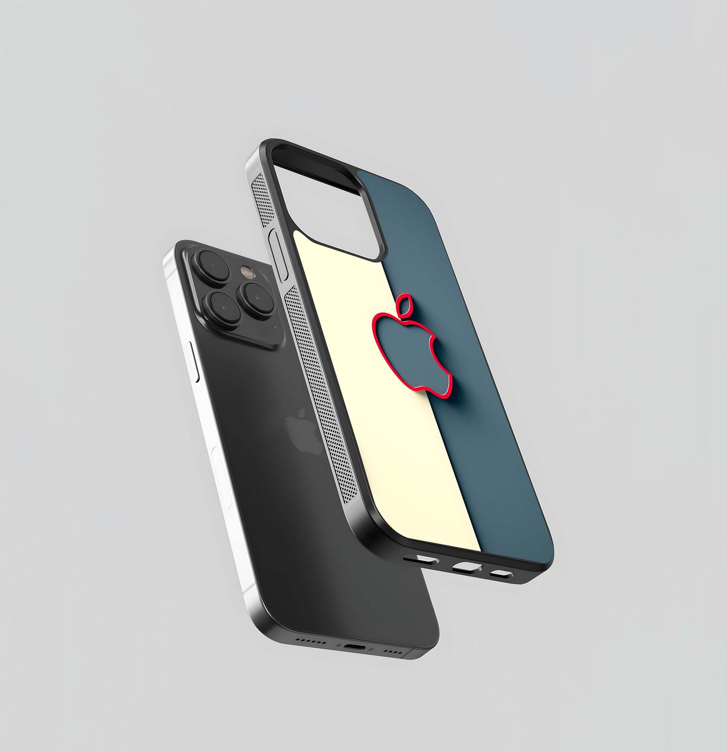 Red Outline Apple on Split Background Glass Case