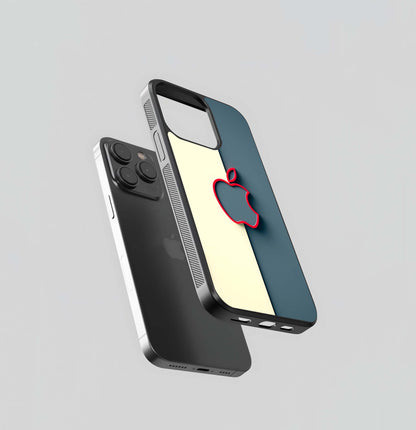 Red Outline Apple on Split Background Glass Case