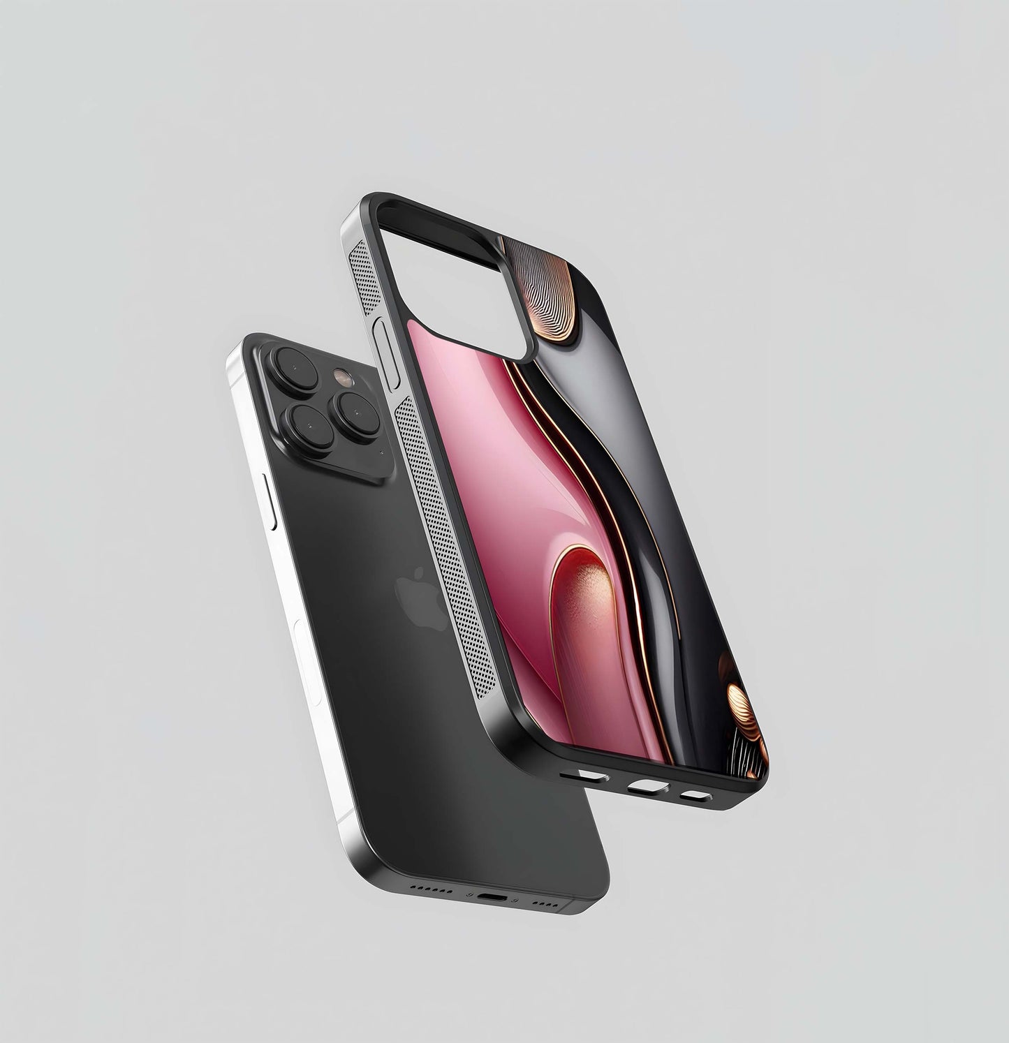 Rose Gold & Charcoal Swirl Glass Case