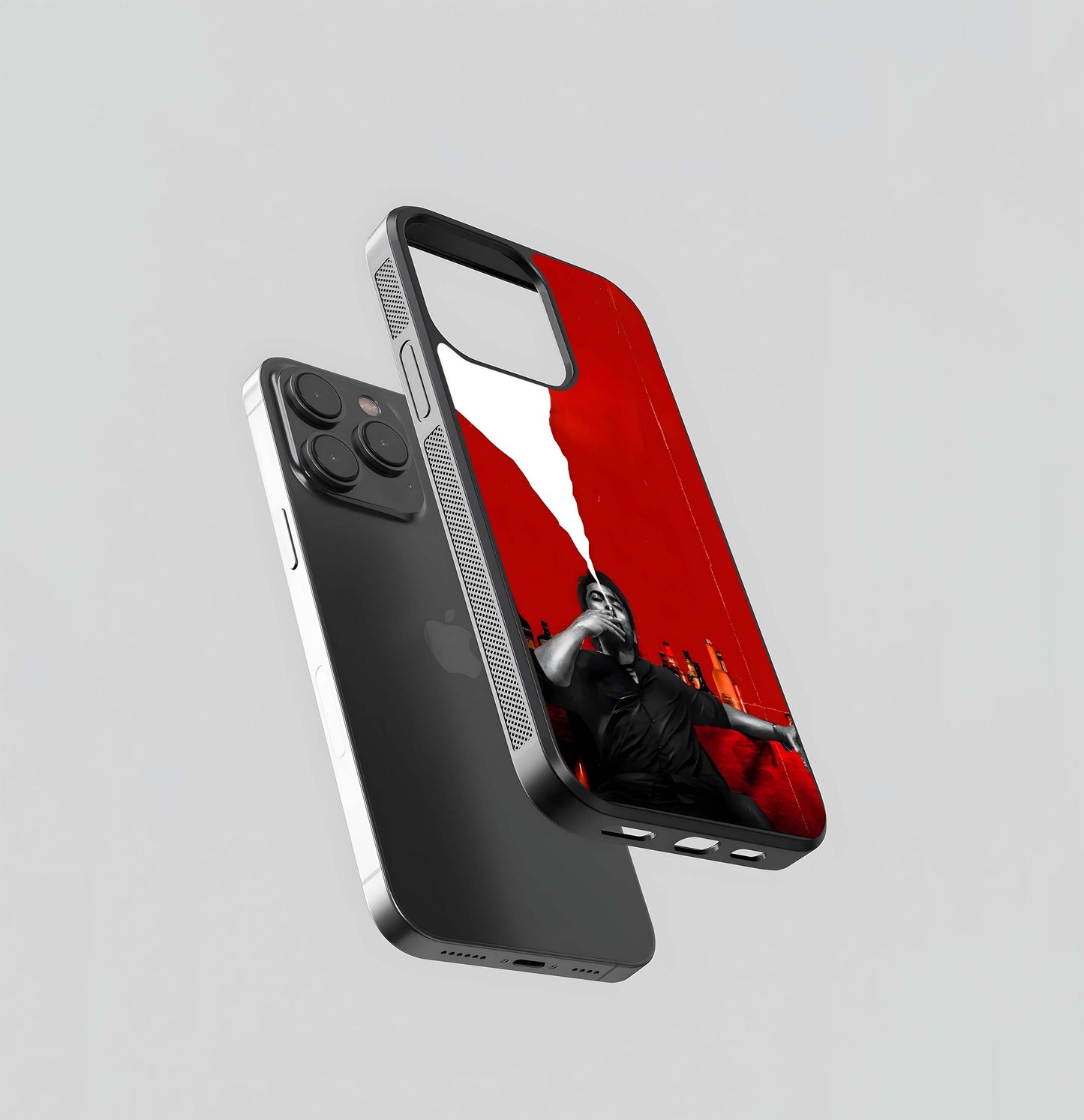 Monochrome Smoker at Bar on Red Background Glass Case