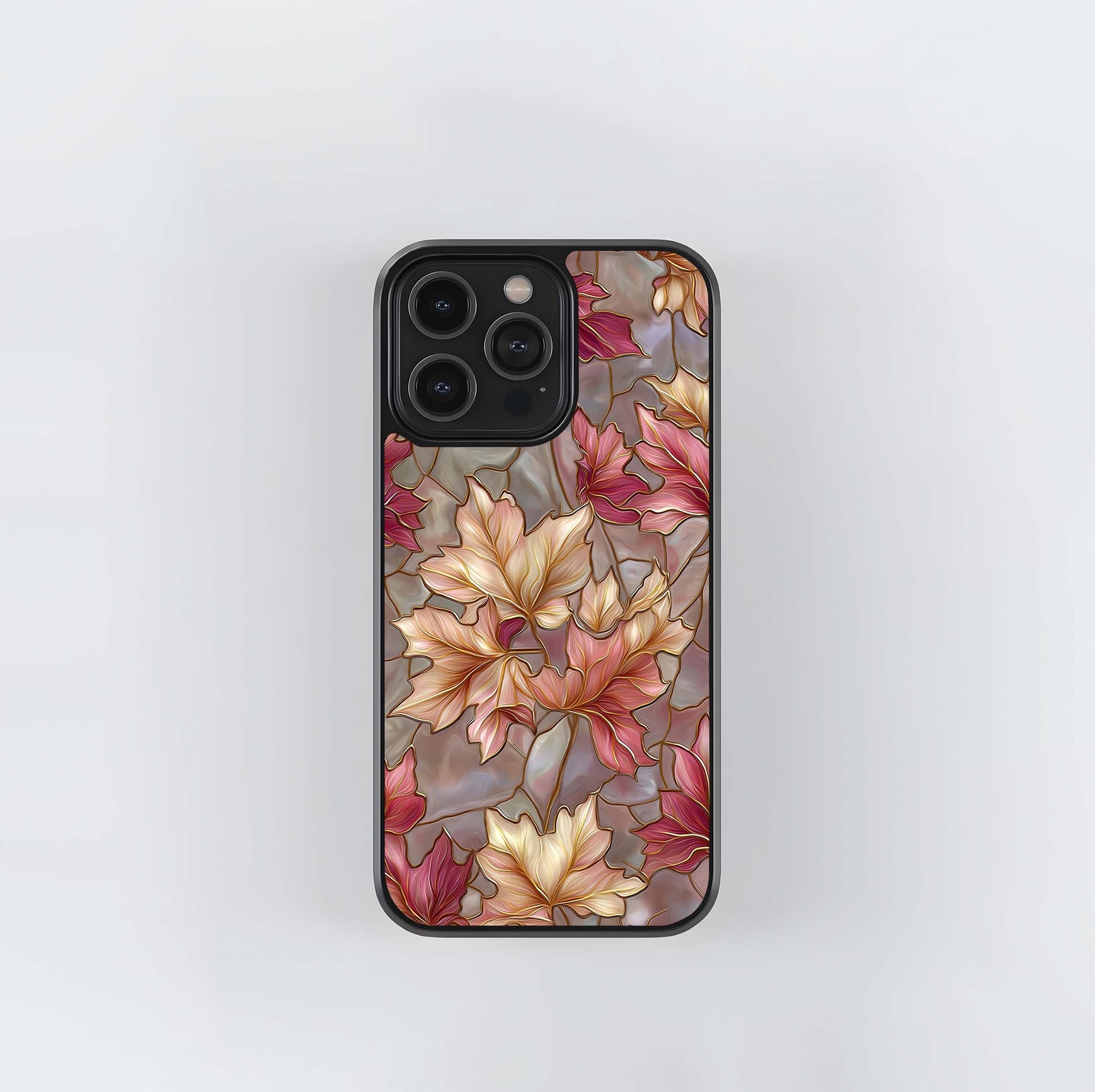 Rose Gold Stained Leaves Glass Case