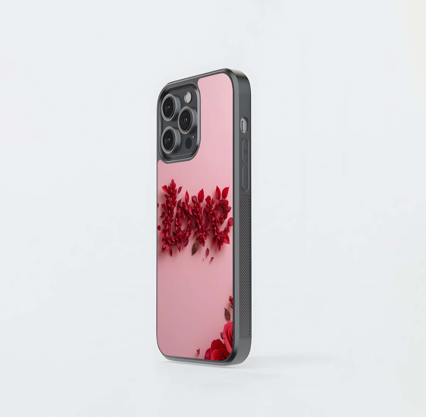 Rose Petal Love Script Glass Case