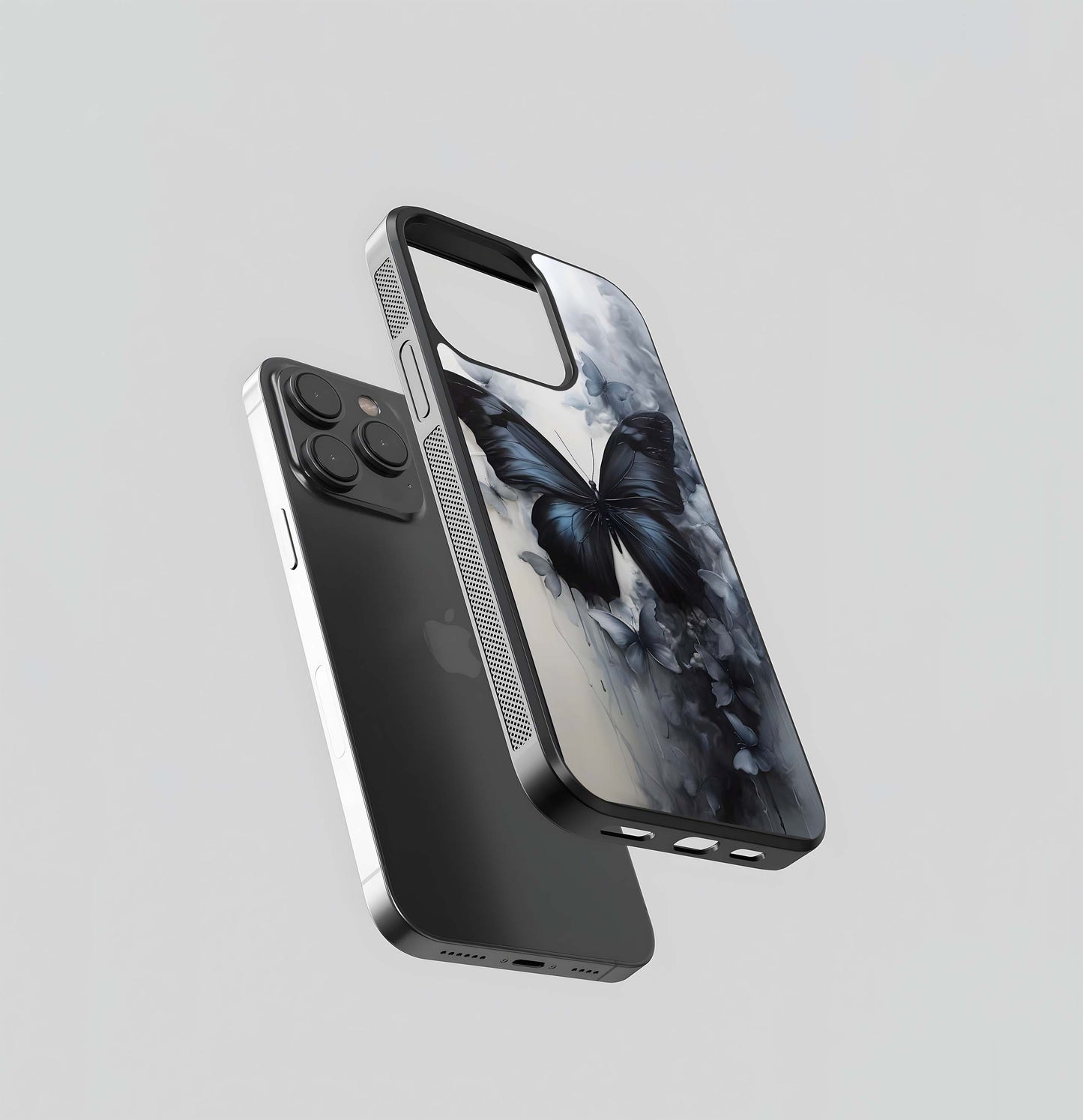 Monochrome Watercolor Black Butterfly Glass Case