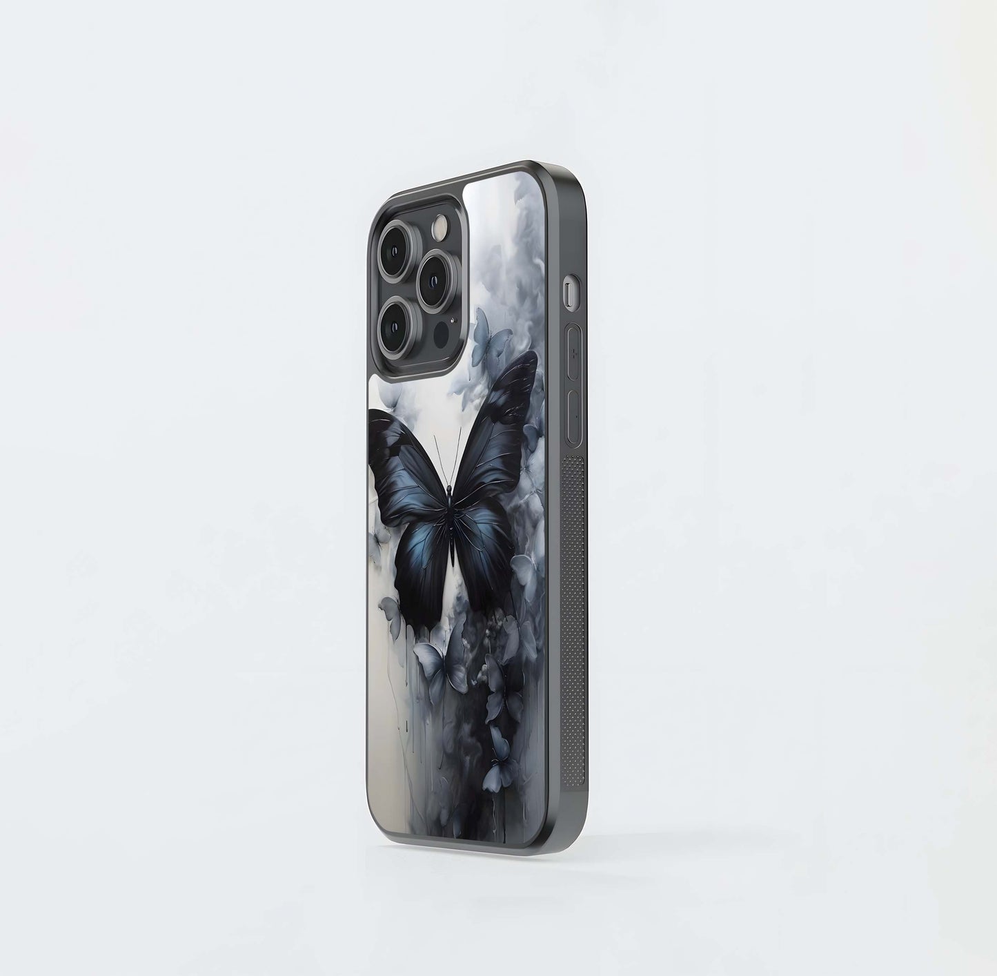 Monochrome Watercolor Black Butterfly Glass Case