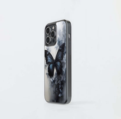 Monochrome Watercolor Black Butterfly Glass Case
