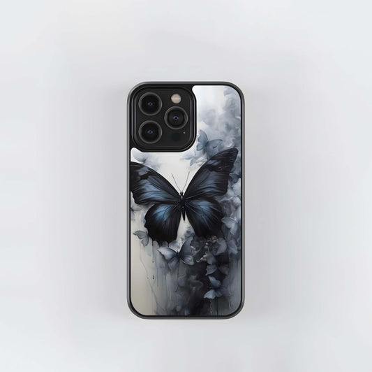 Monochrome Watercolor Black Butterfly Glass Case