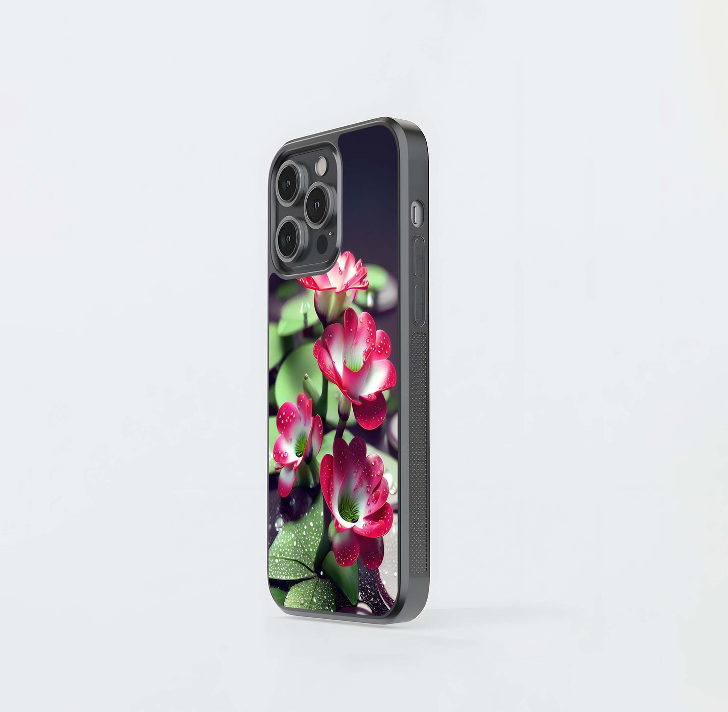 Ruby Dewdrop Lilies Glass Case