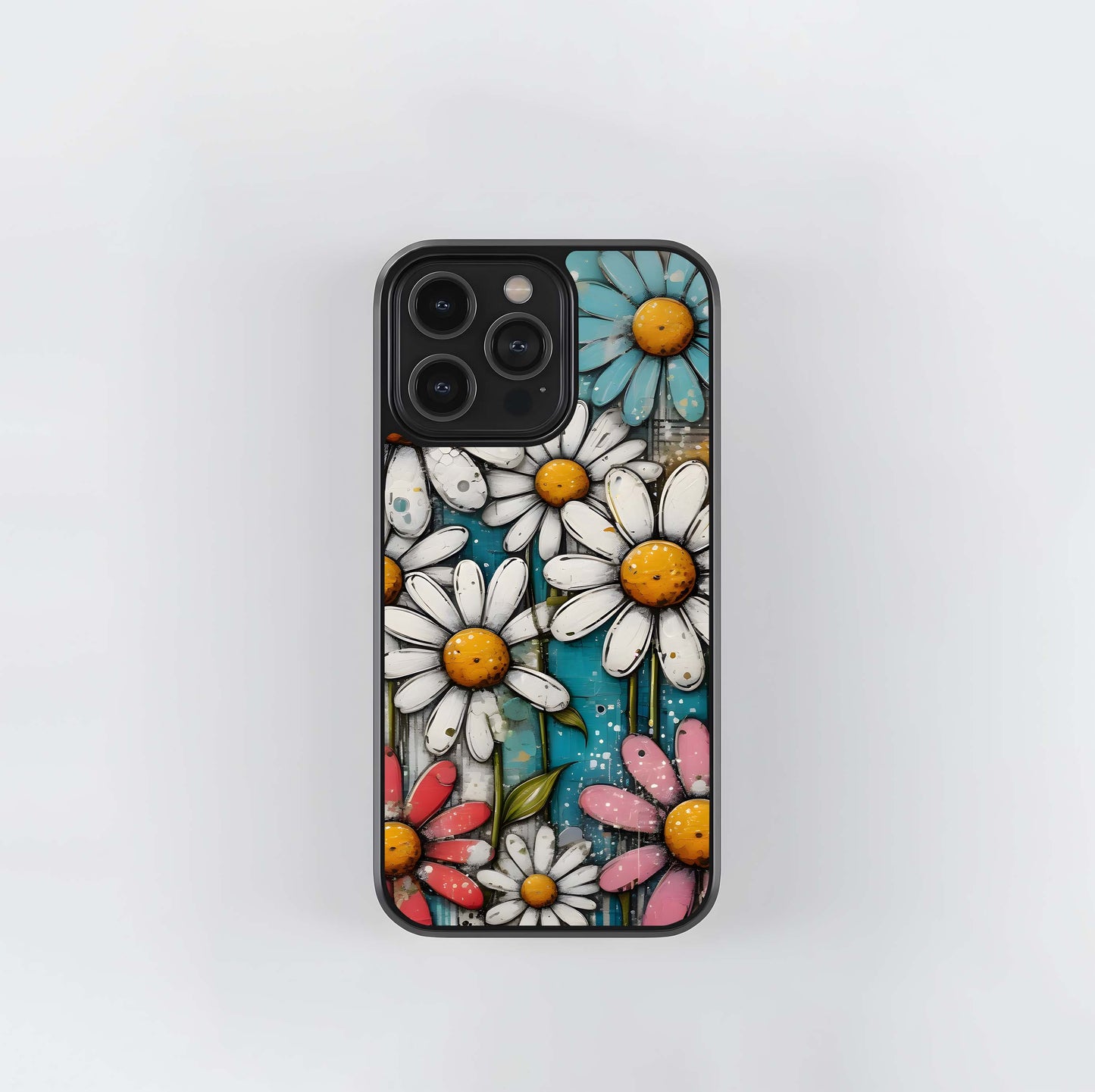 Rustic Painted Daisies Glass Case