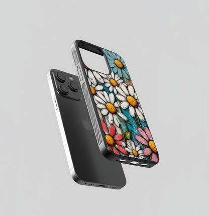 Rustic Painted Daisies Glass Case