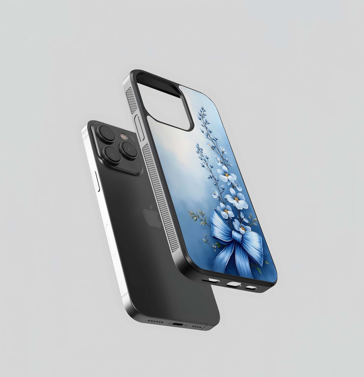 Sapphire Ribbon and Forget-Me-Nots Glass Case