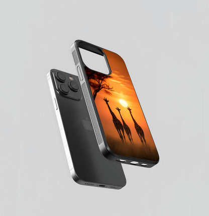 Savanna Giraffe Sunset Glass Case