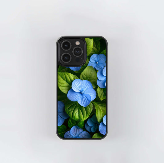 Blue Hydrangea Cluster Glass Case