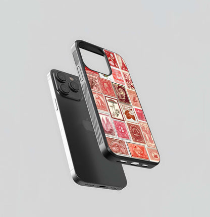 Red Stamp Collage Glass Case