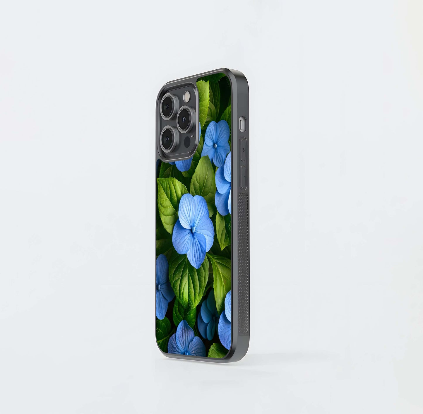 Blue Hydrangea Cluster Glass Case