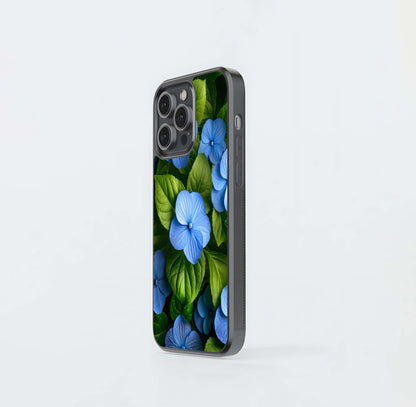 Blue Hydrangea Cluster Glass Case