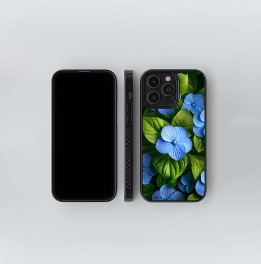 Blue Hydrangea Cluster Glass Case