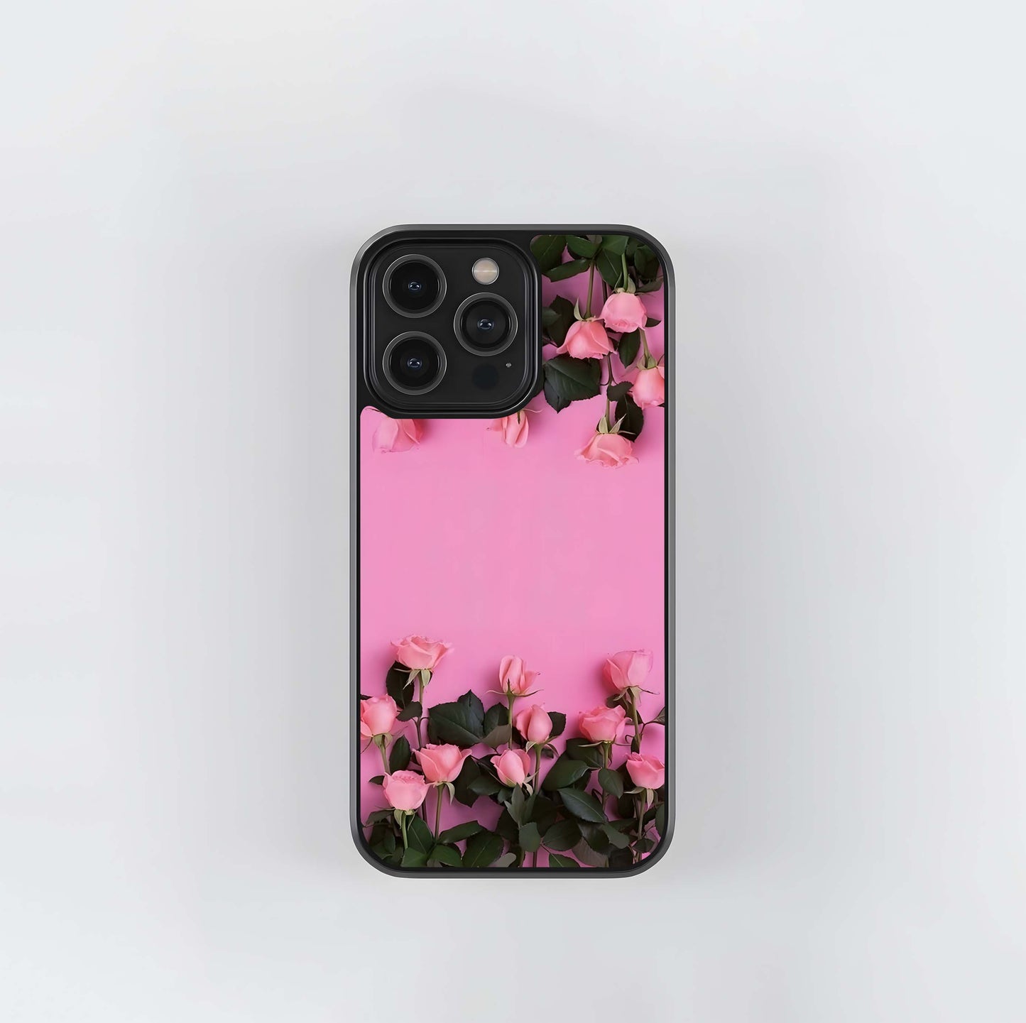 Simple Pink Rose Border Glass Case