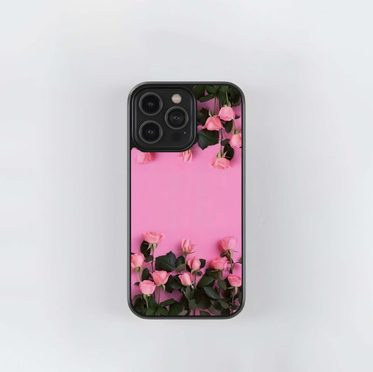 Simple Pink Rose Border Glass Case