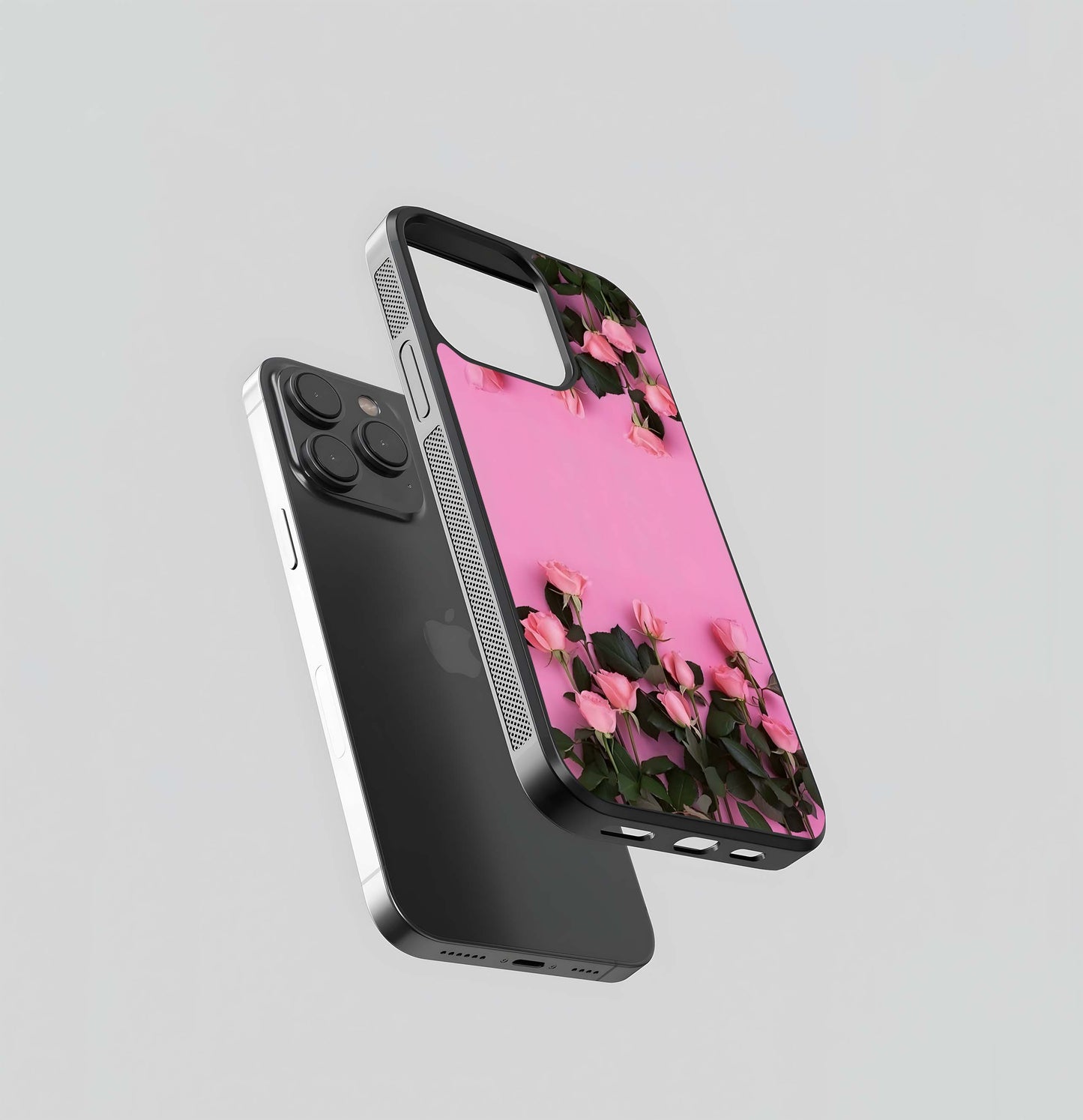 Simple Pink Rose Border Glass Case