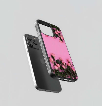 Simple Pink Rose Border Glass Case