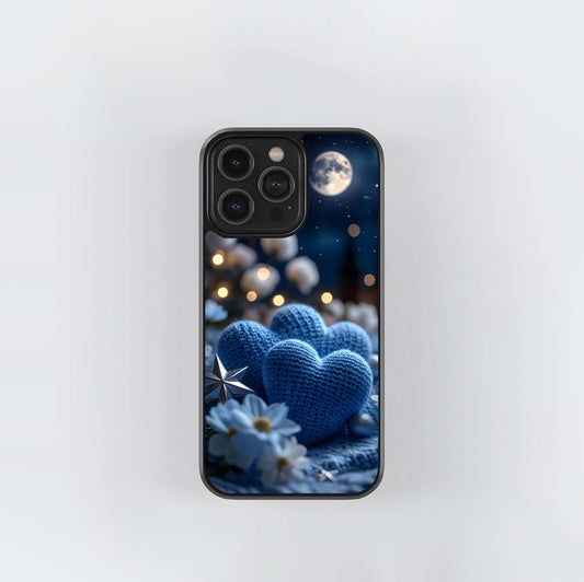 Blue Knit Heart Glass Case