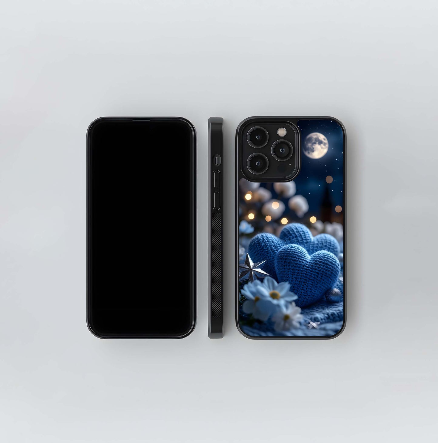 Blue Knit Heart Glass Case