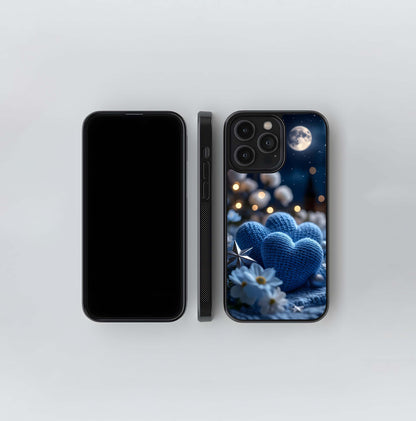Blue Knit Heart Glass Case