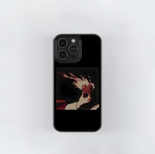 Flaming Heart on Black Glass Case