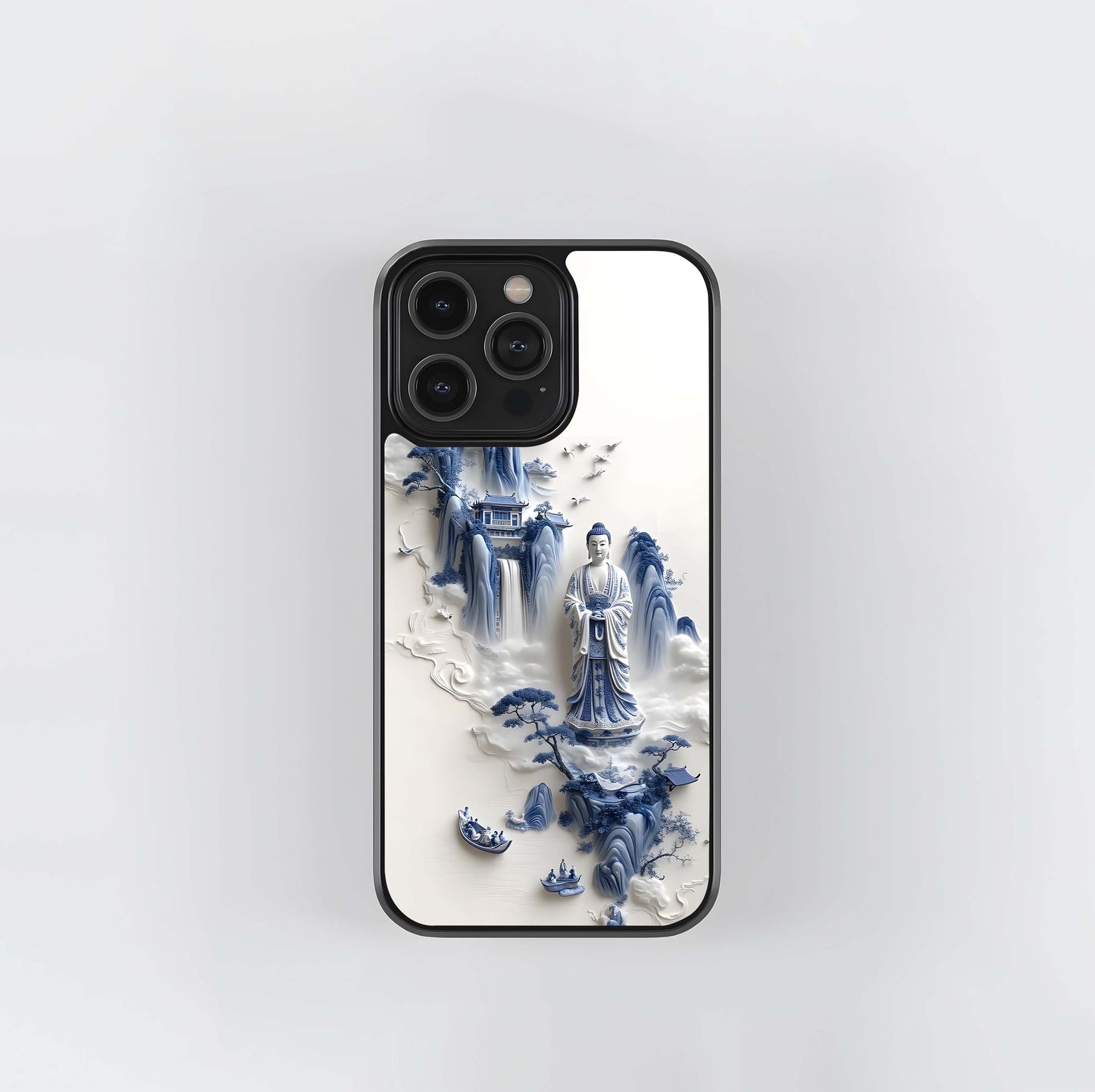 Blue and White Porcelain Landscape Glass Case