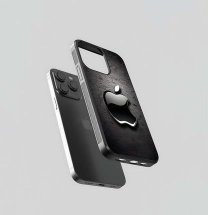 Glossy Black Apple Logo on Metal Mesh Glass Case