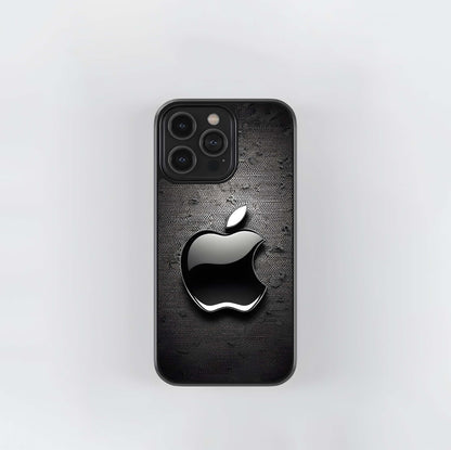 Glossy Black Apple Logo on Metal Mesh Glass Case