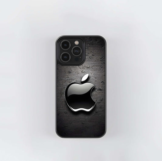 Glossy Black Apple Logo on Metal Mesh Glass Case