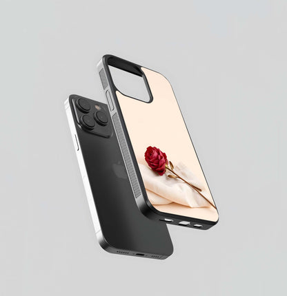 Single Crimson Rose on Linen Glass Case