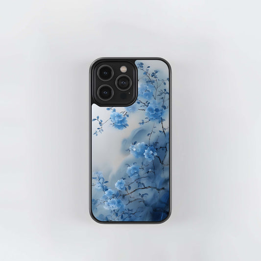 Sky Blue Ink Blossoms Glass Case