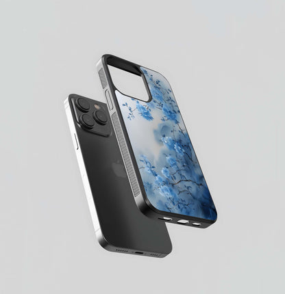 Sky Blue Ink Blossoms Glass Case